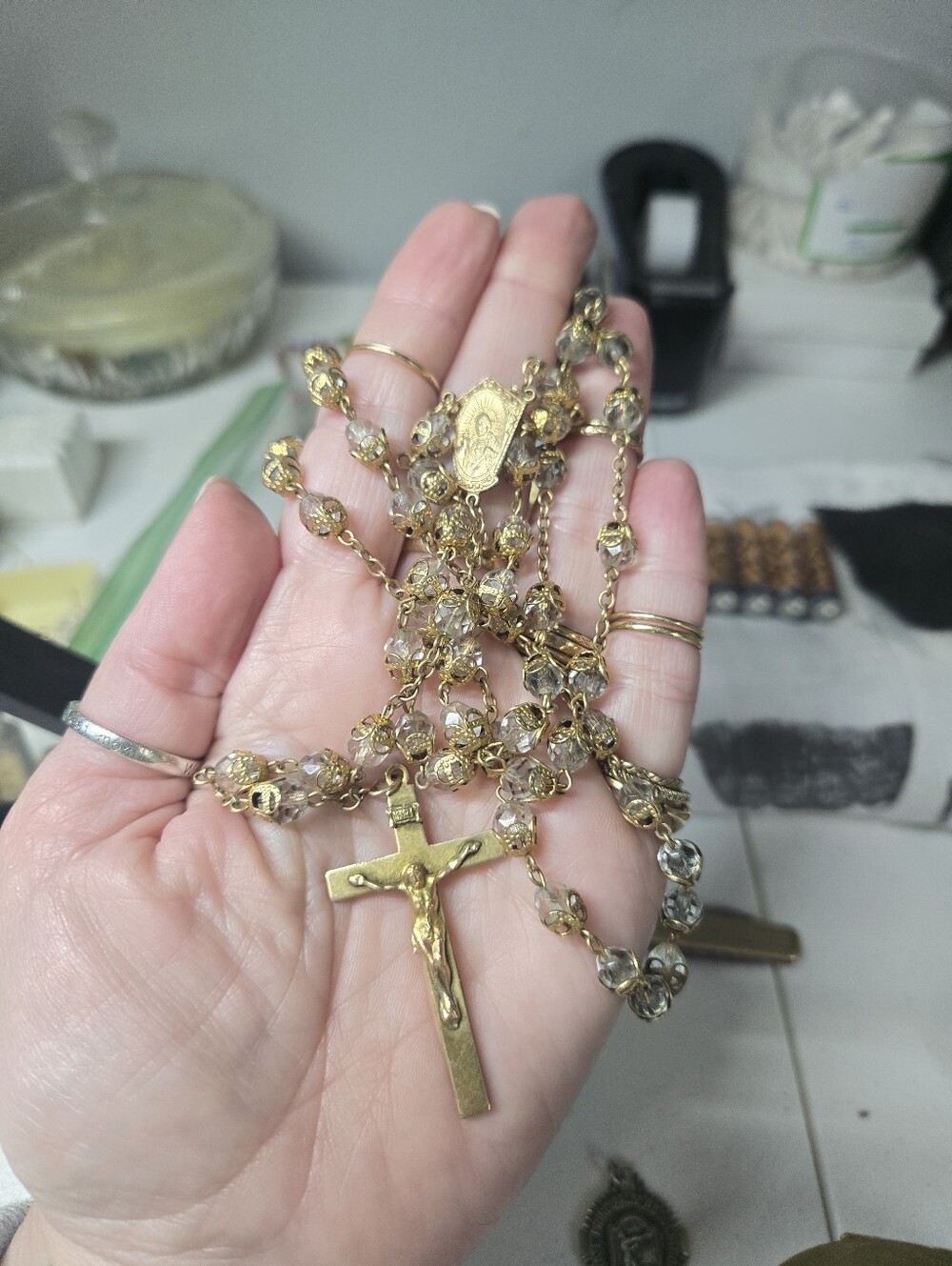 Vintage 12kt Gold Filled Rosary Necklace with Crucifix